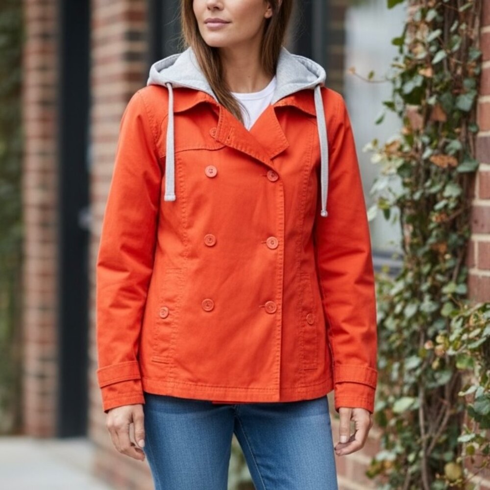 NEW Hurley Watson Cropped Trench Jacket Women’s Size Large Red Detachable Hood